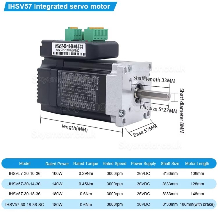 Nema 23 Integrated AC Servo Motor JMC iHSV57-30-14-36 140W 36V 0.45N.m 5.4A 3 Phase 3000RPM